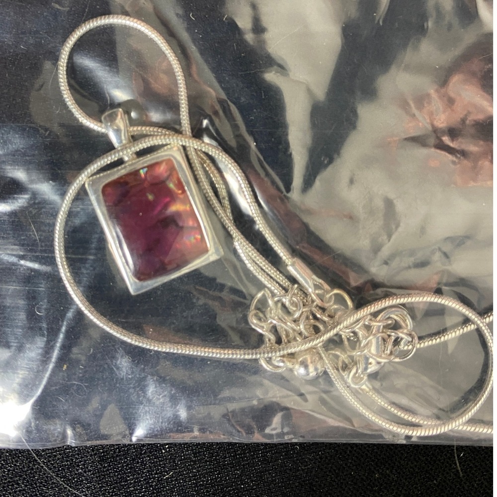 Silver Tone Square Pendant Necklace with Red Dried Flowers‎ Unique Jewelry